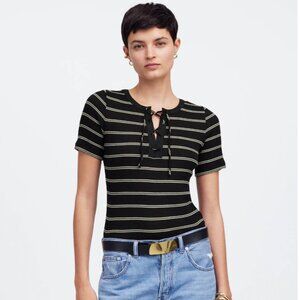NWT Madewell Ribbed Lace-Up Short-Sleeve Tee Sz Small
